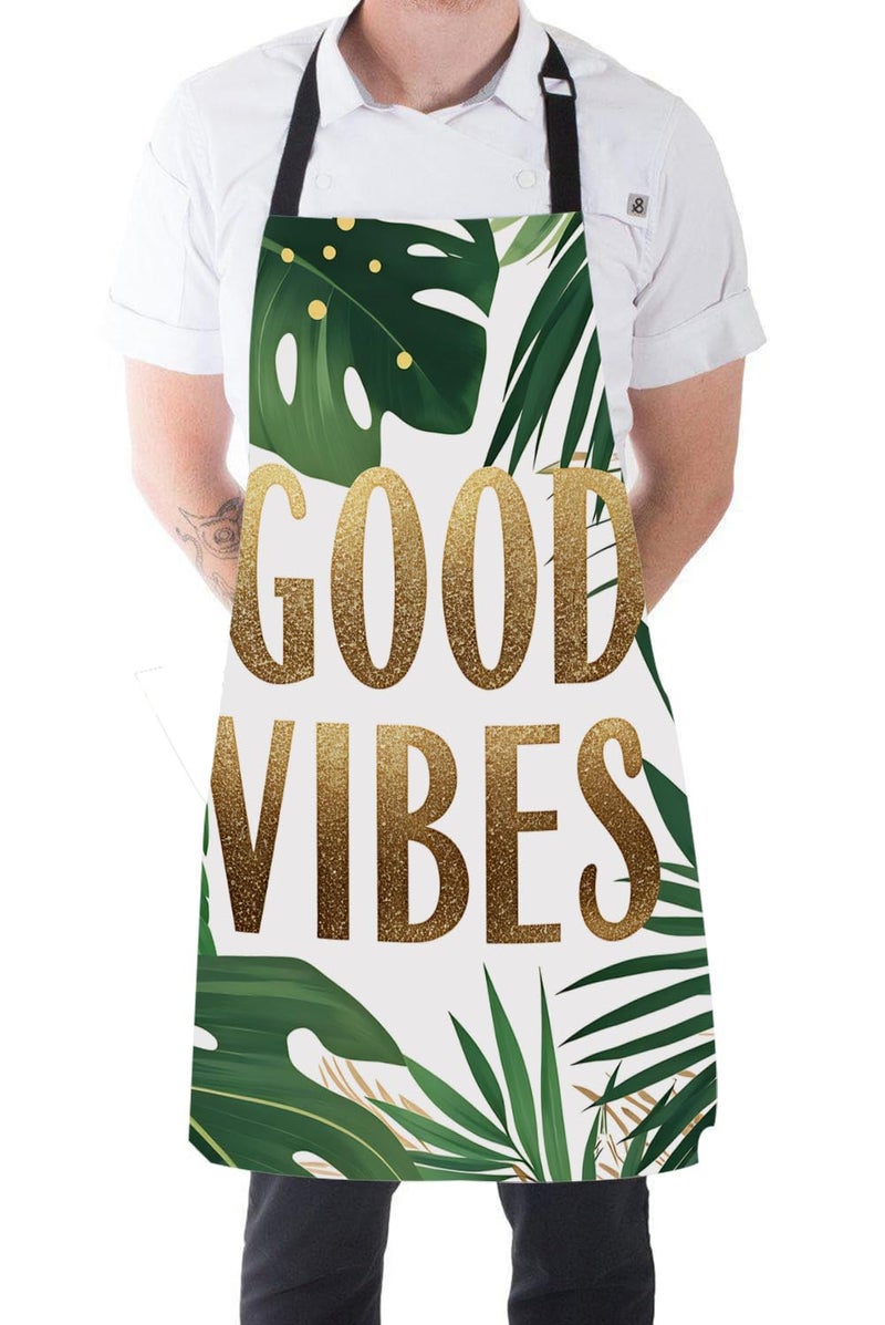 Moslion Palm Leaf Apron 31x27 Inch Hawaii Tropical Jungle Tree Leaves Word Kitchen Chef Waitress Cook Aprons Bib with Adjustable Neck for Women Men Girls Green - Image 5